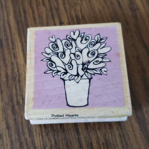Vap! Scrap Rubber Stamp Potted Hearts Flowers Love 2x2 Inch - Picture 1 of 6